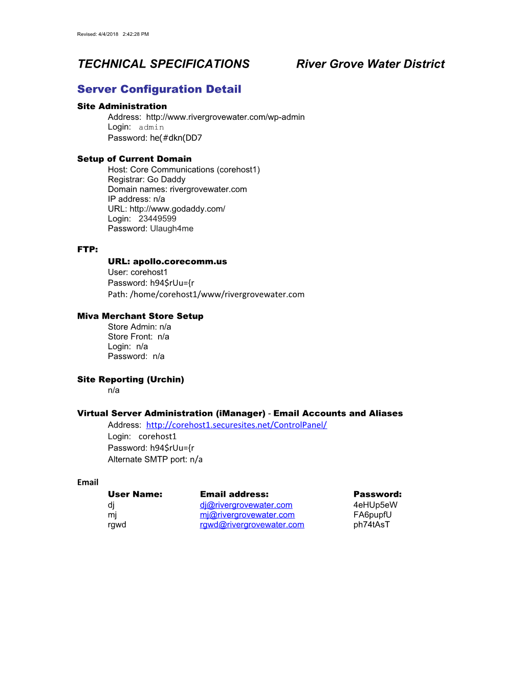 Technical Specifications of Various Nature