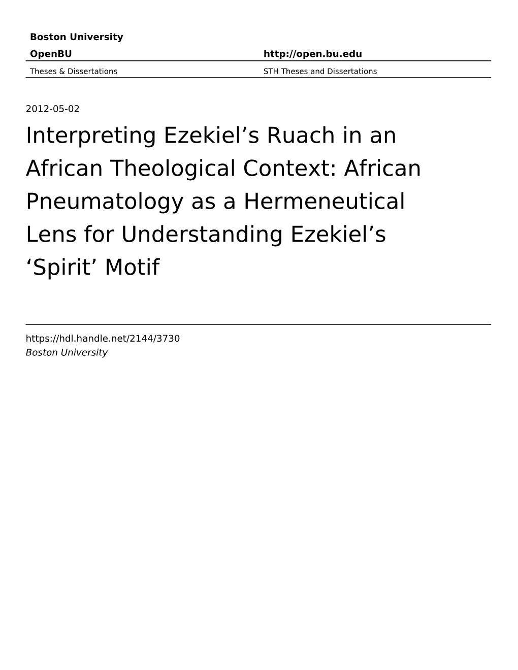 Interpreting Ezekiel's Ruach in an African Theological Context