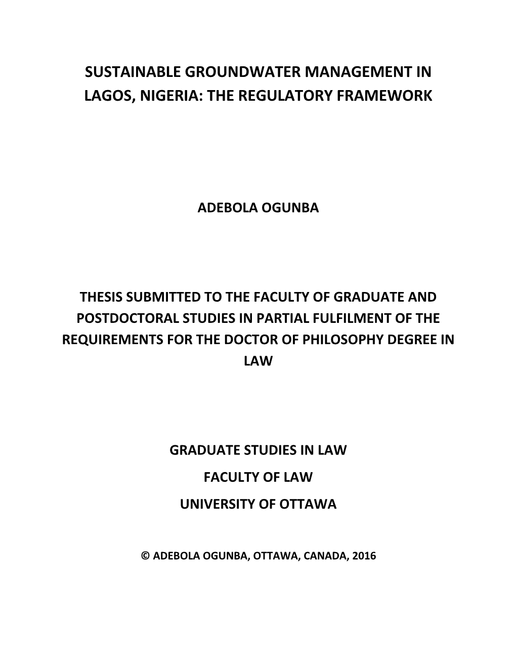 Sustainable Groundwater Management in Lagos, Nigeria: the Regulatory Framework