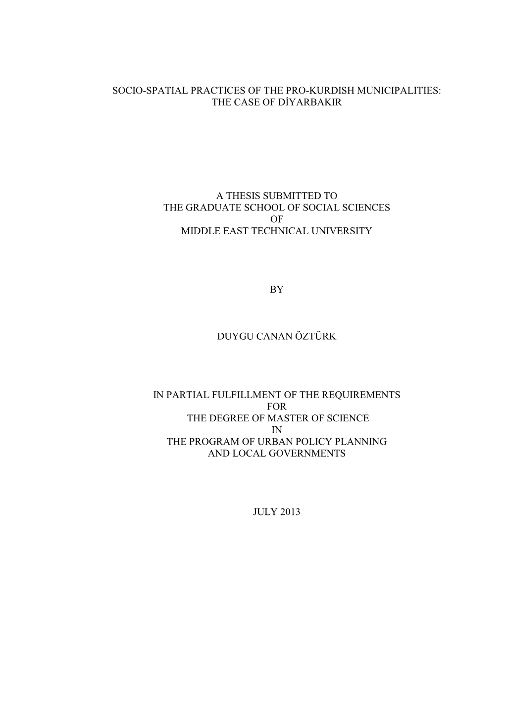 Socio-Spatial Practices of the Pro-Kurdish Municipalities: the Case of Diyarbakir