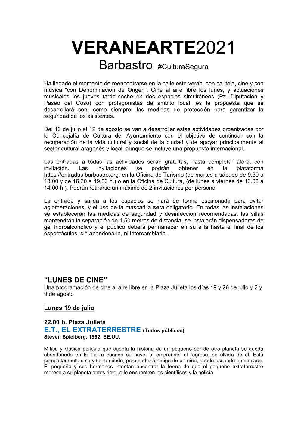 VERANEARTE2021 Barbastro #Culturasegura