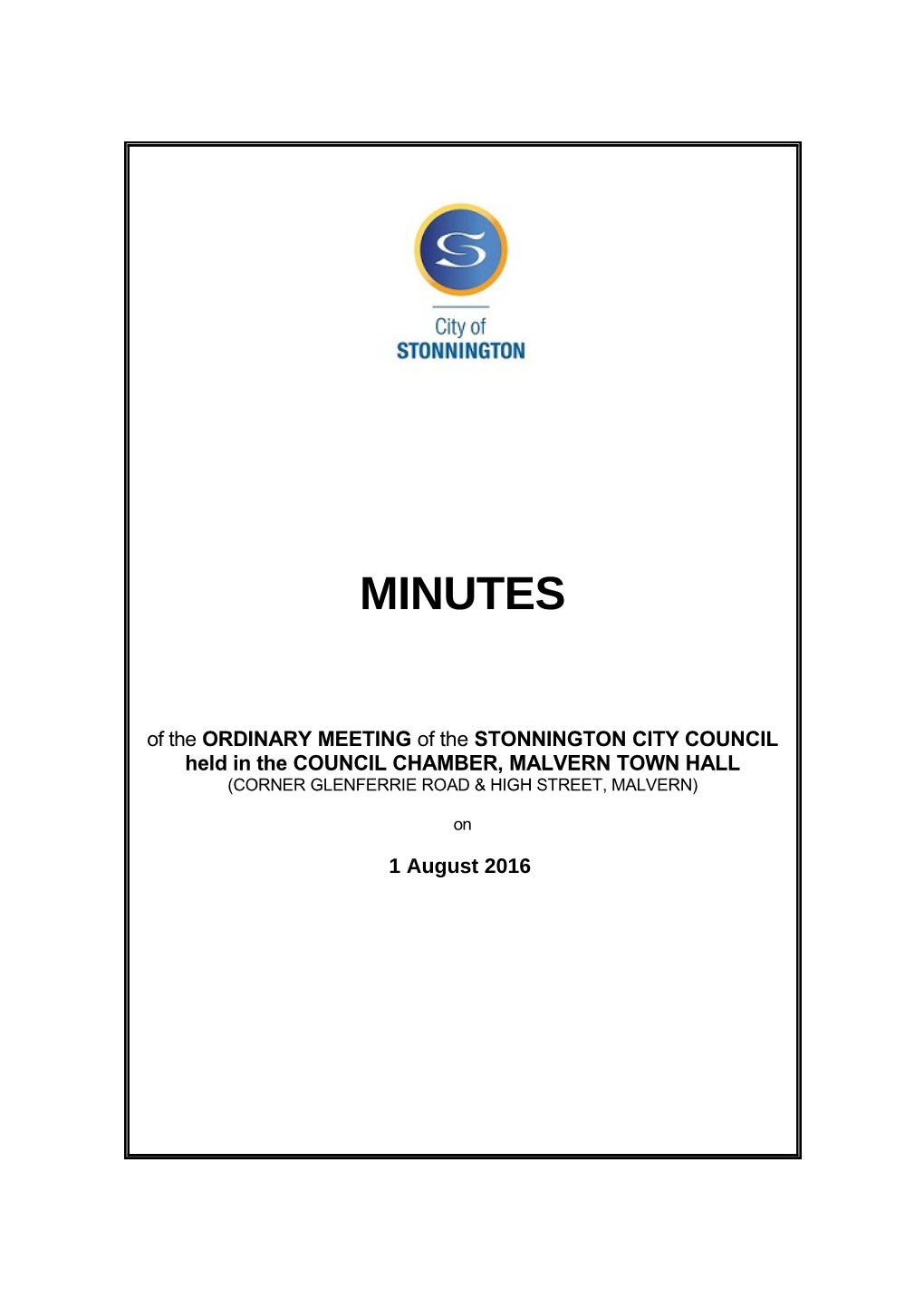 Minutes of Council Meeting - 1 August 2016