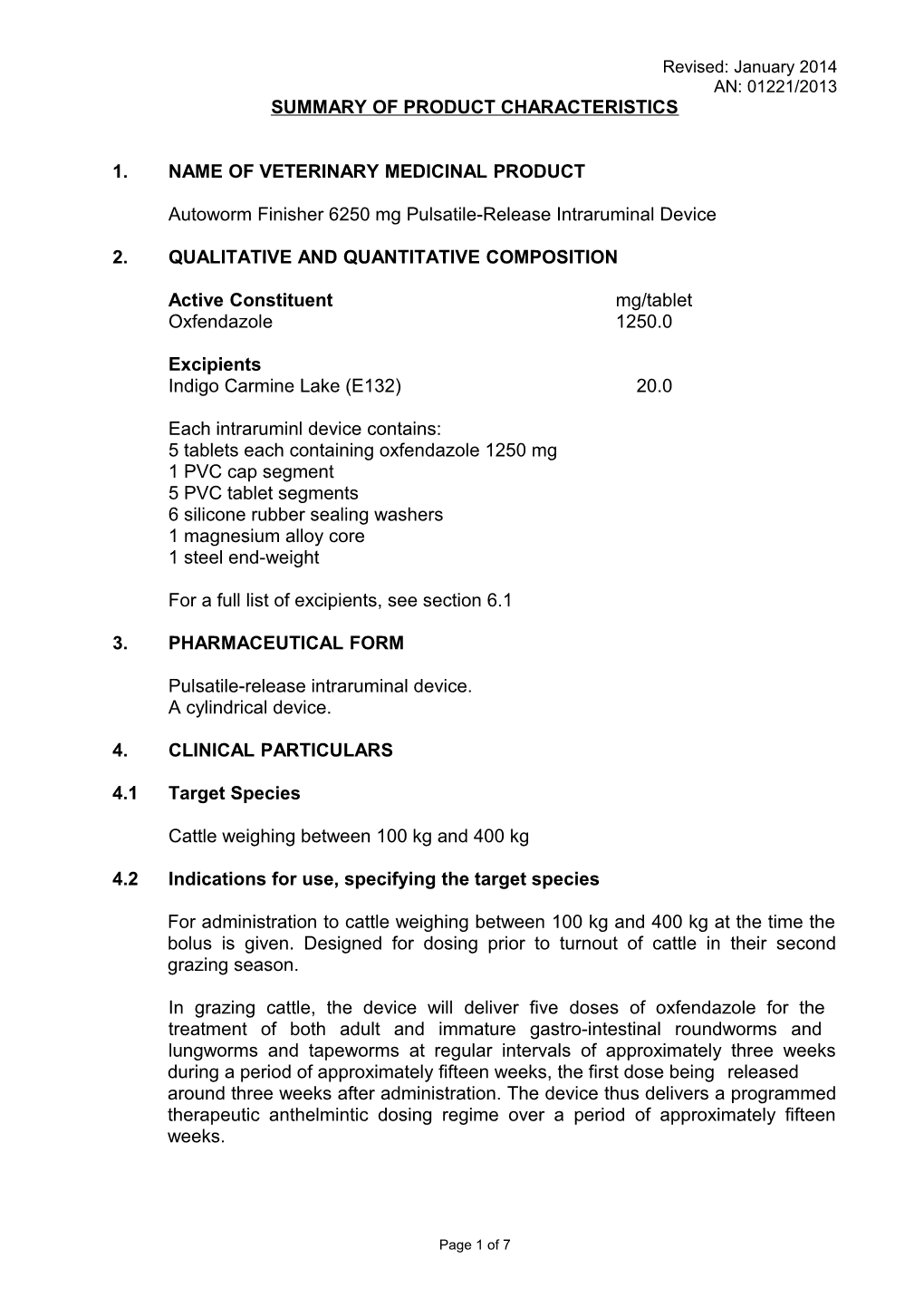 Part IB Summary of Product Characteristics