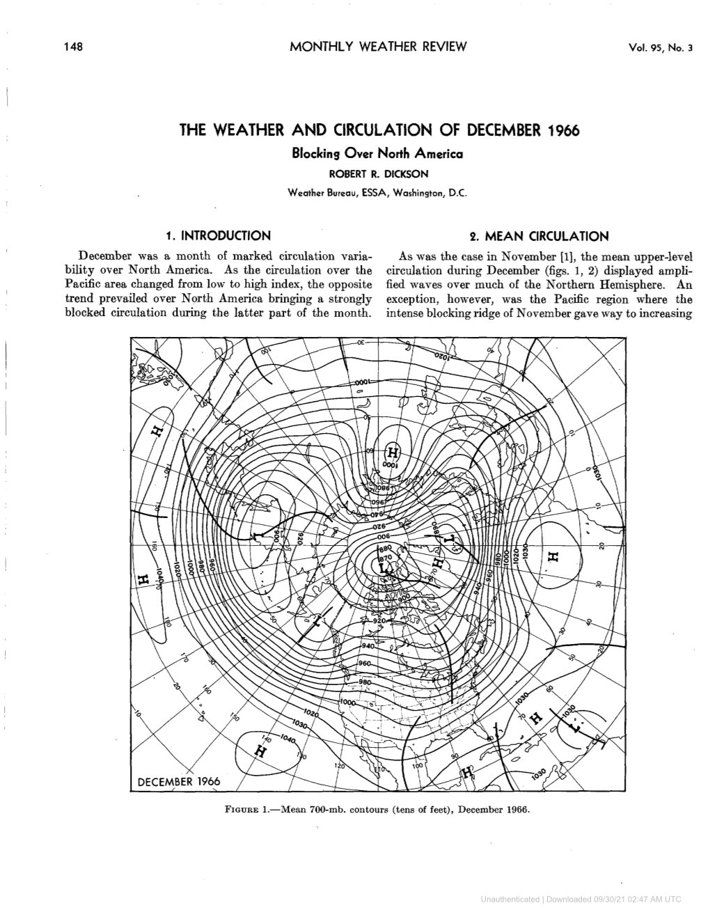 THE WEATHER and CIRCULATION of DECEMBER 1966 Blocking Over North America ROBERT R
