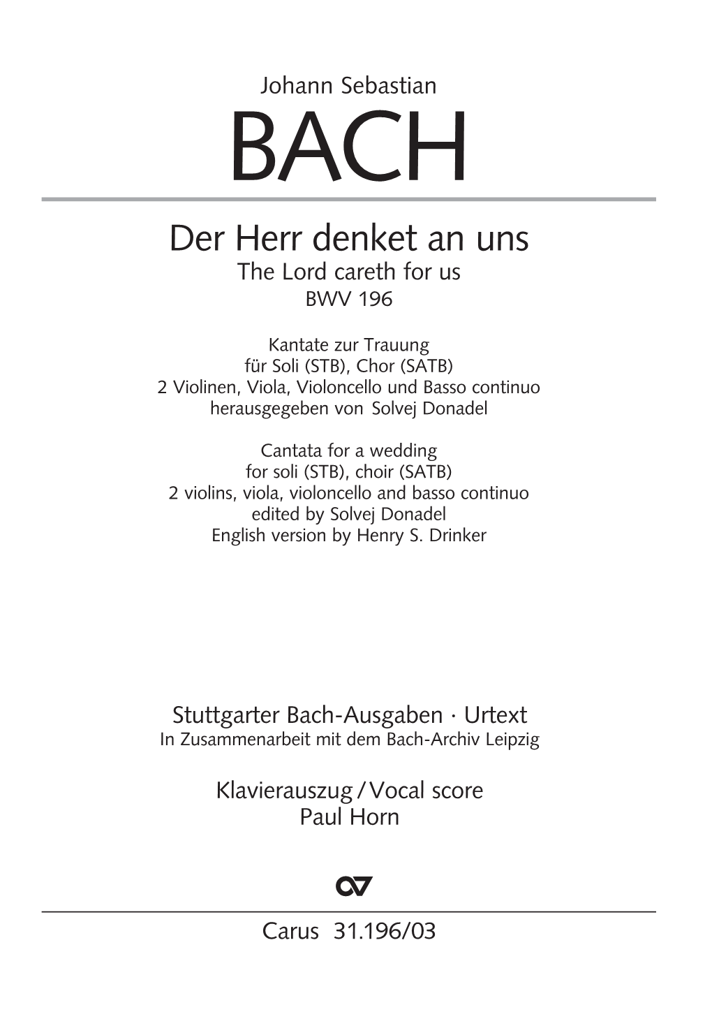 Der Herr Denket an Uns the Lord Careth for Us BWV 196