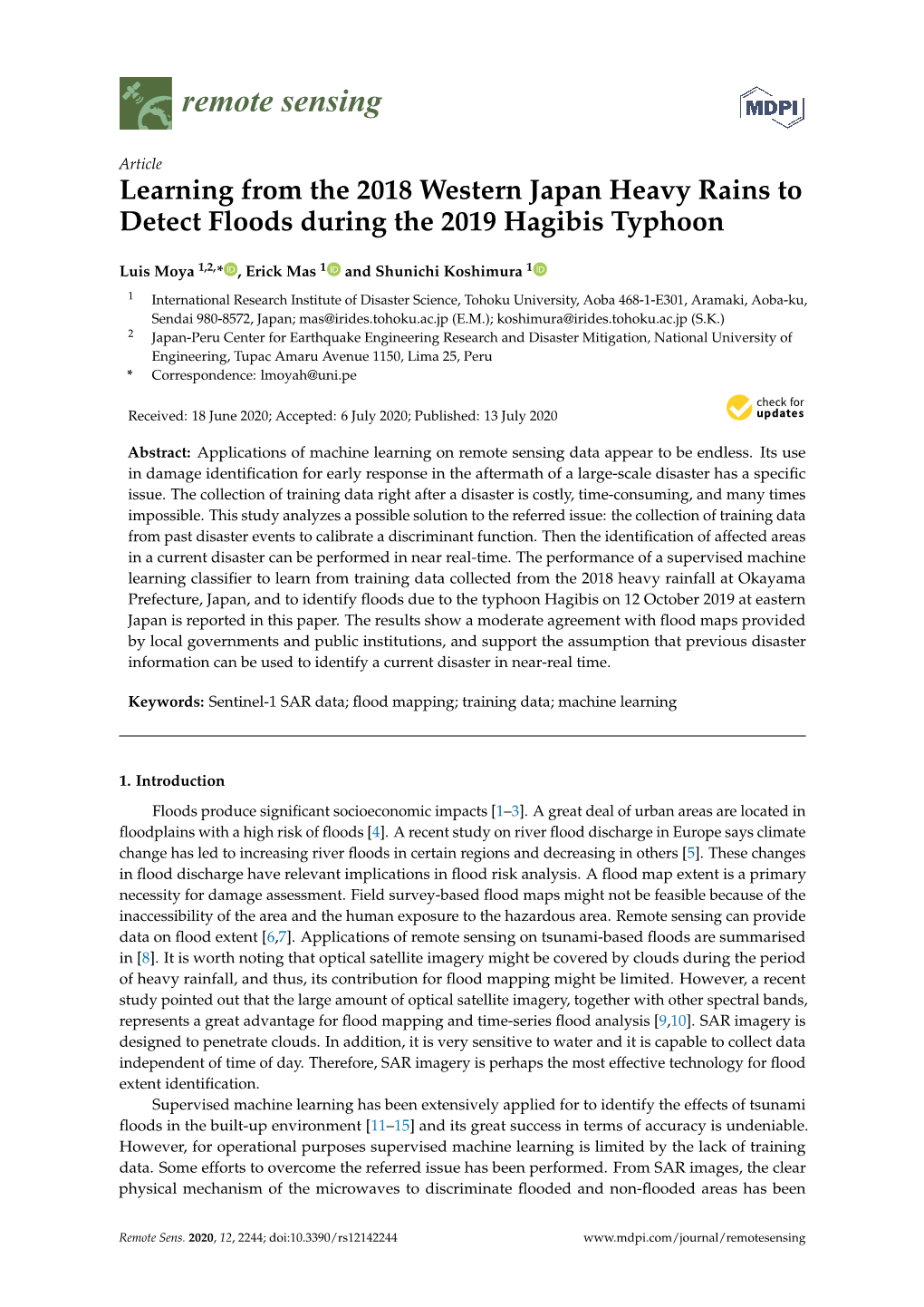 Learning from the 2018 Western Japan Heavy Rains to Detect Floods During the 2019 Hagibis Typhoon