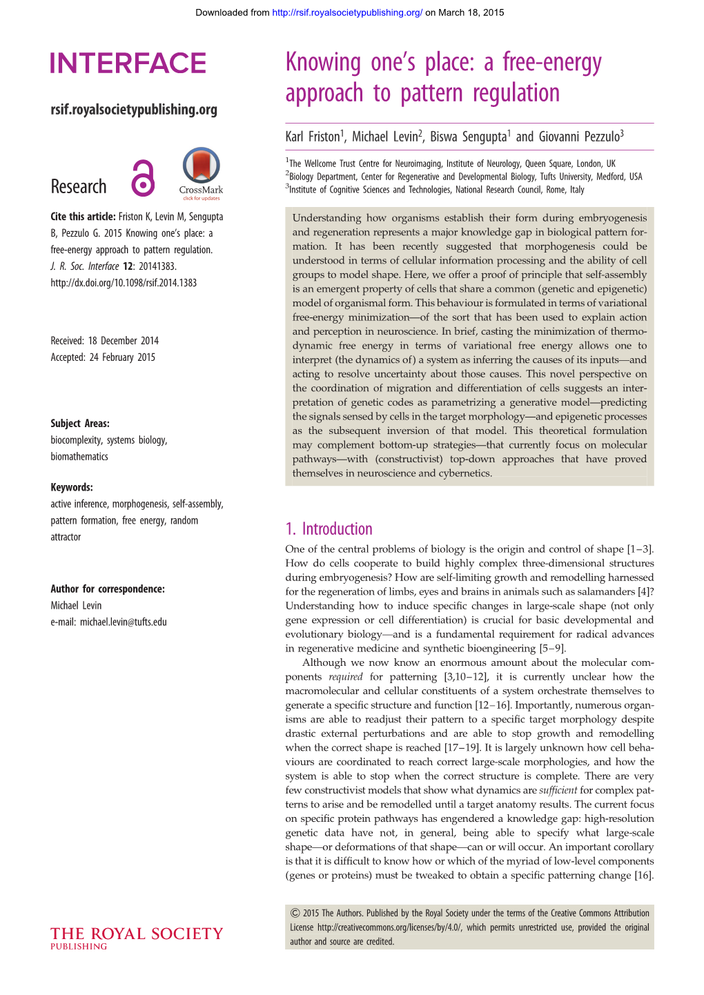 Knowing One's Place: a Free-Energy Approach to Pattern Regulation