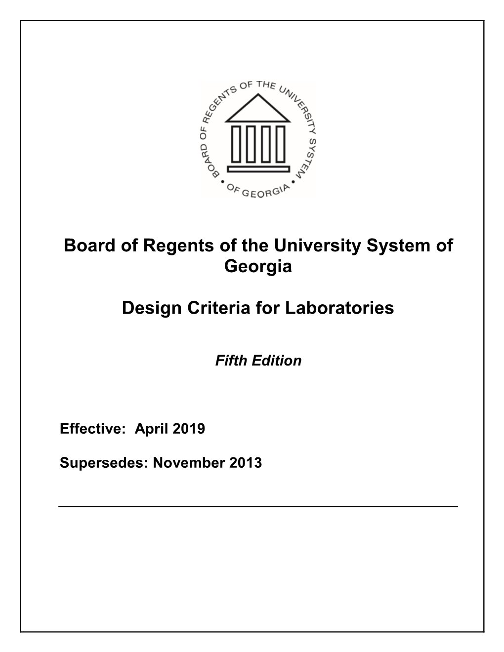 Board of Regents of the University System of Georgia Design Criteria for Laboratories