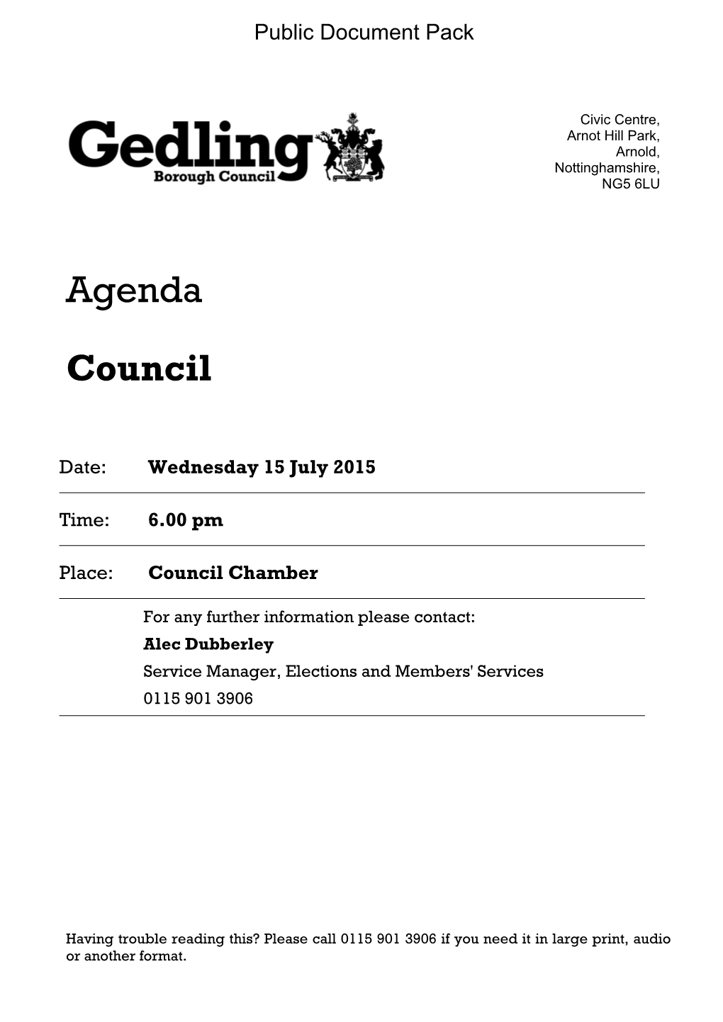 (Public Pack)Agenda Document for Council, 15/07/2015 18:00