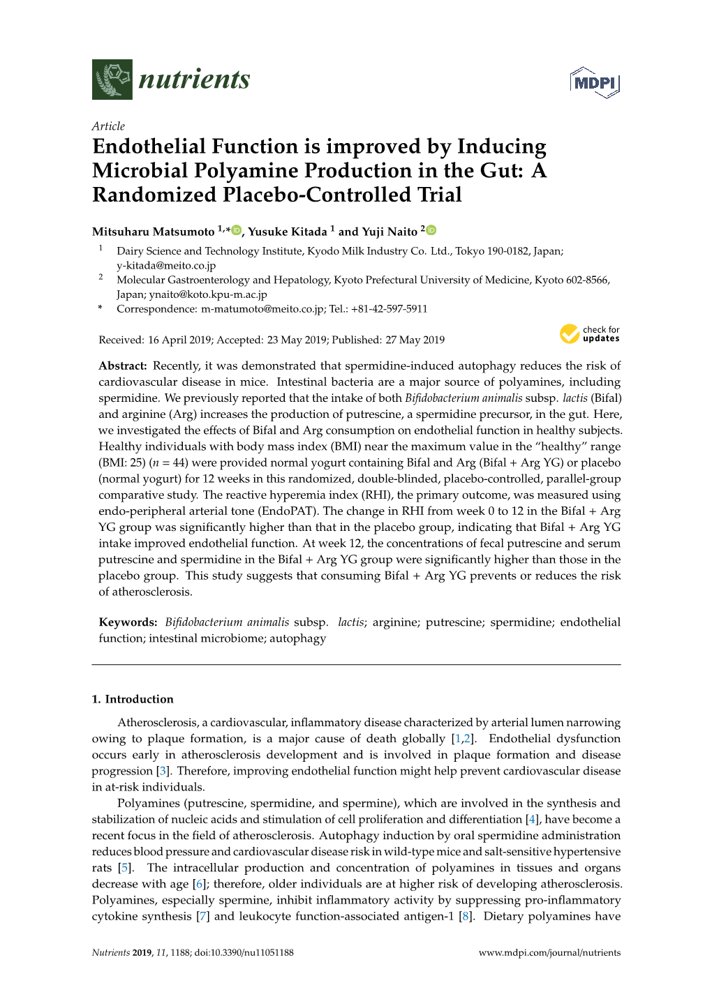 Endothelial Function Is Improved by Inducing Microbial Polyamine Production in the Gut: a Randomized Placebo-Controlled Trial