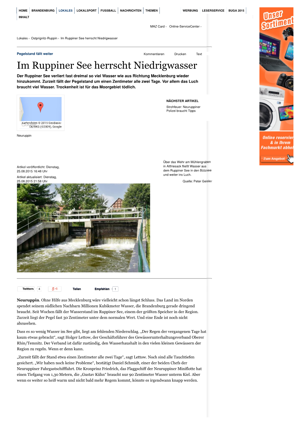 Im Ruppiner See Herrscht Niedrigwasser / Ostprignitz-Ruppin