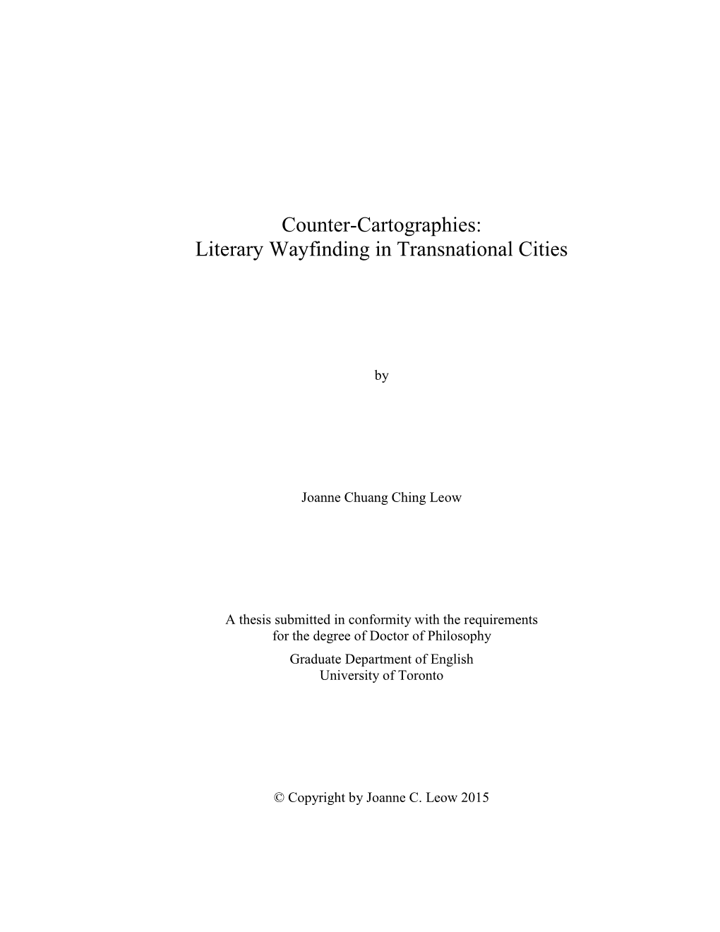 Counter-Cartographies: Literary Wayfinding in Transnational Cities