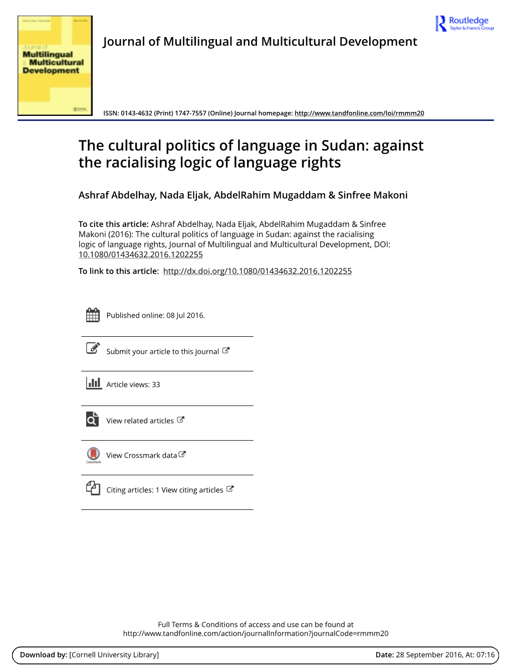 The Cultural Politics of Language in Sudan: Against the Racialising Logic of Language Rights