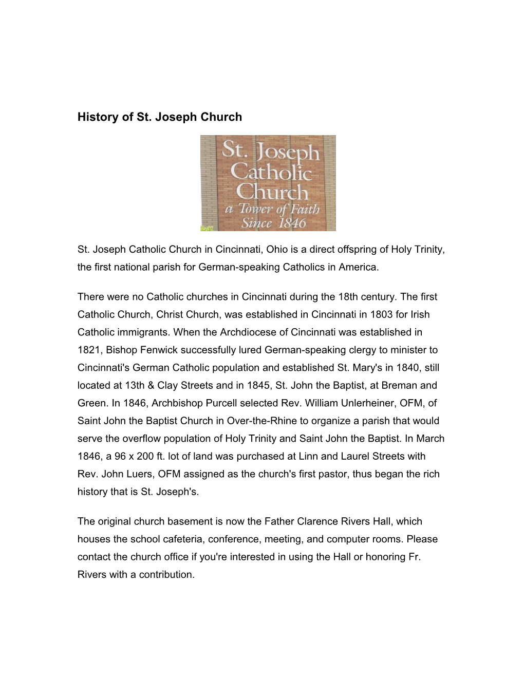 History of St. Joseph Church