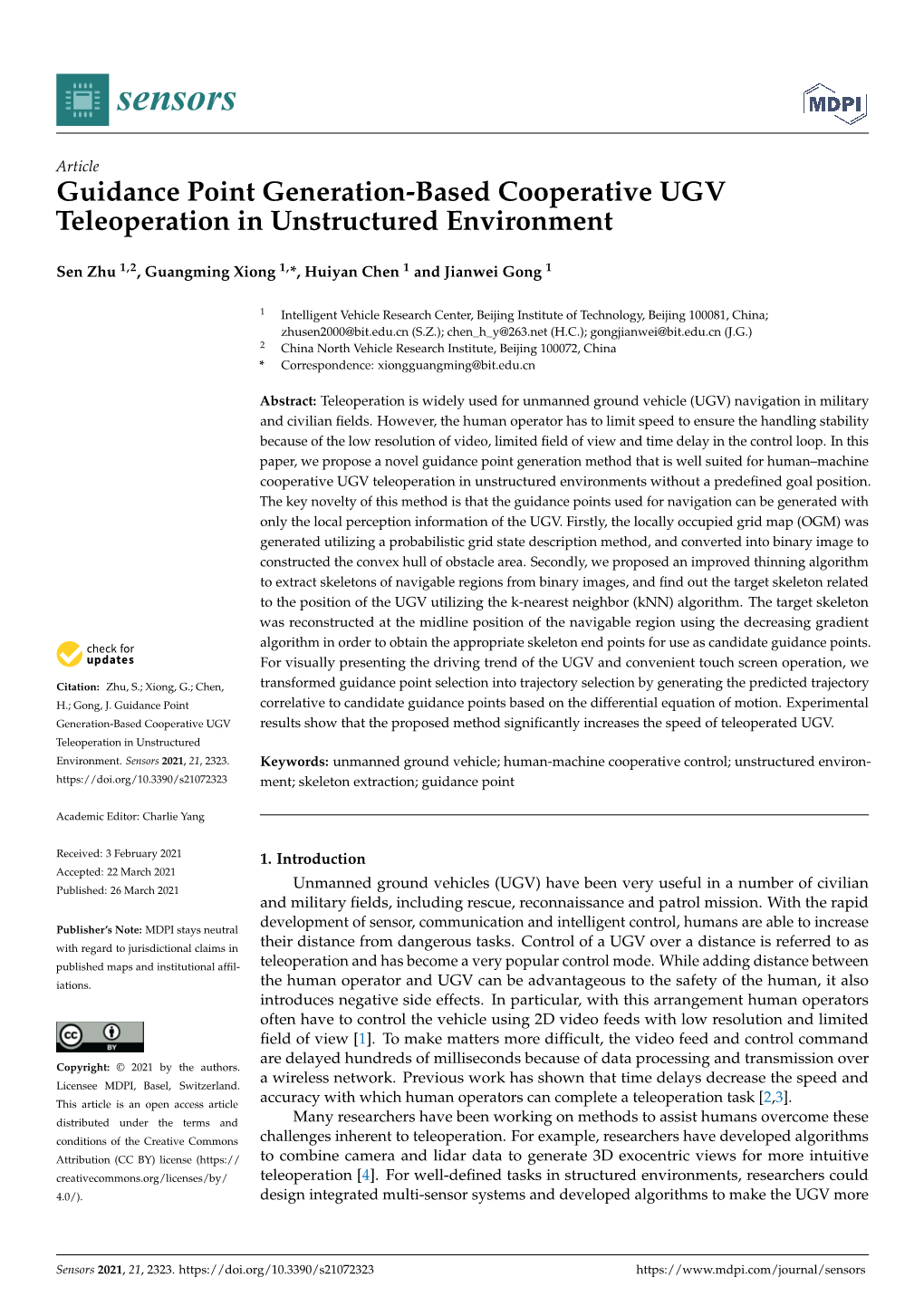 Guidance Point Generation-Based Cooperative UGV Teleoperation in Unstructured Environment