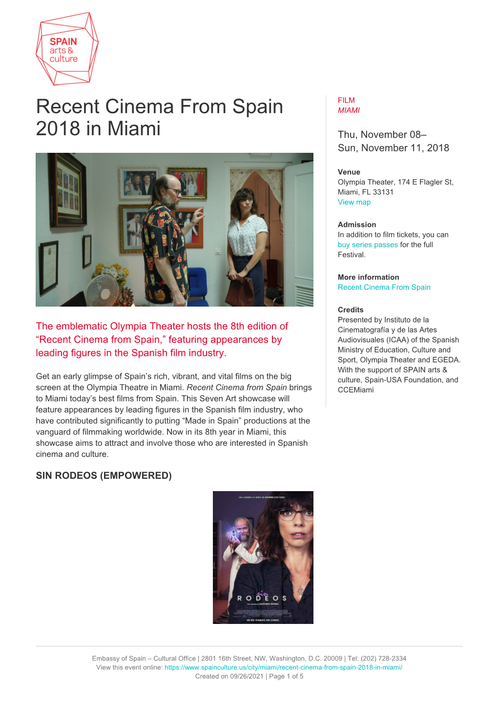 Recent Cinema from Spain 2018 in Miami