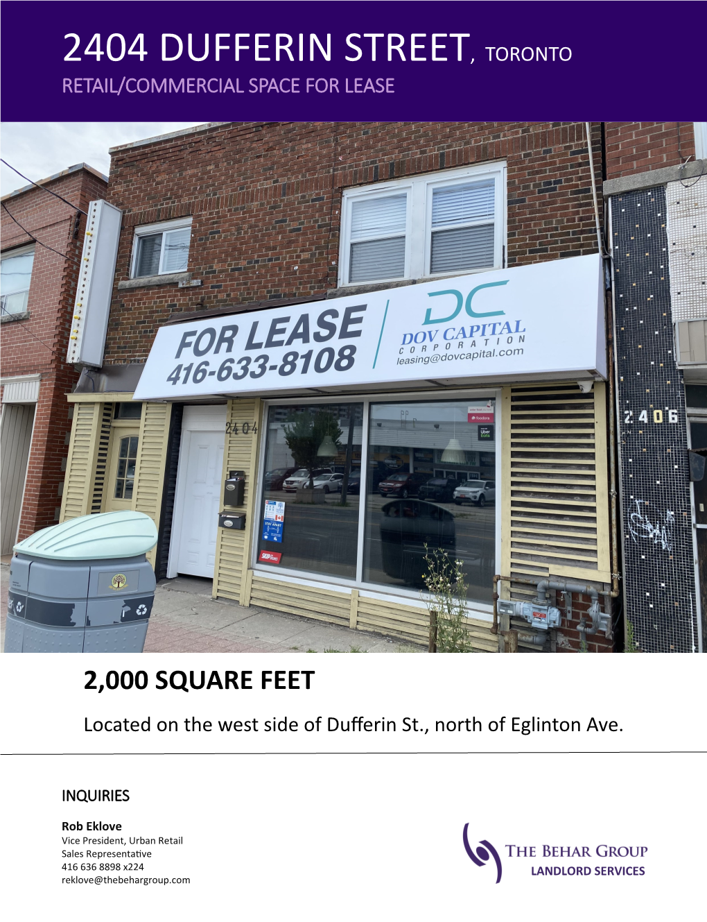 2404 Dufferin Street, Toronto Retail/Commercial Space for Lease