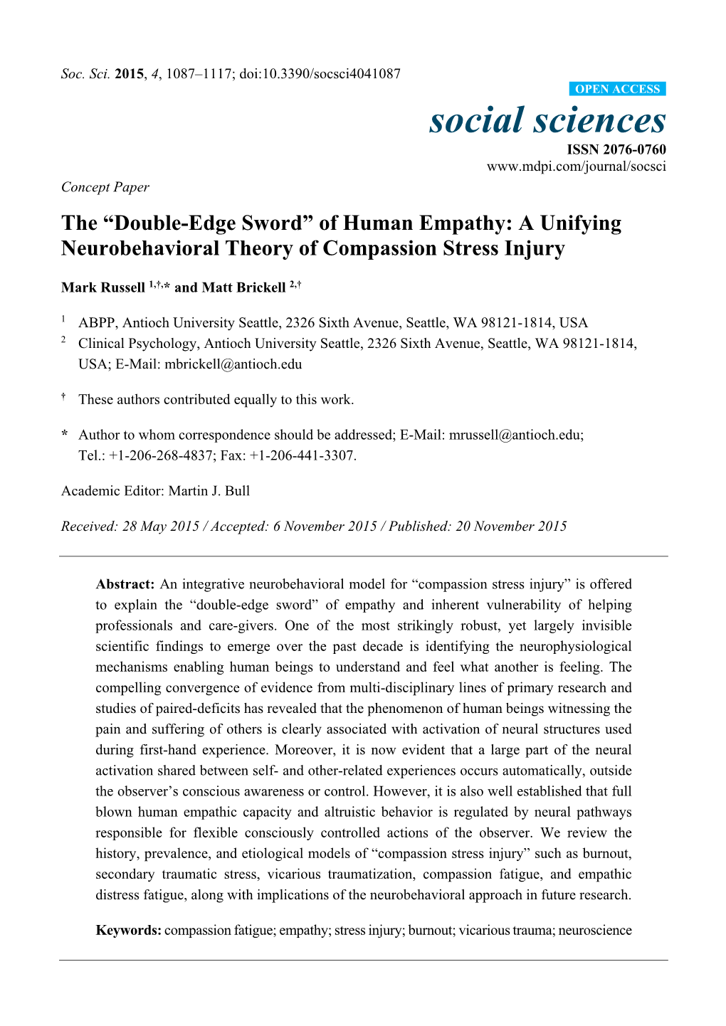 Of Human Empathy: a Unifying Neurobehavioral Theory of Compassion Stress Injury