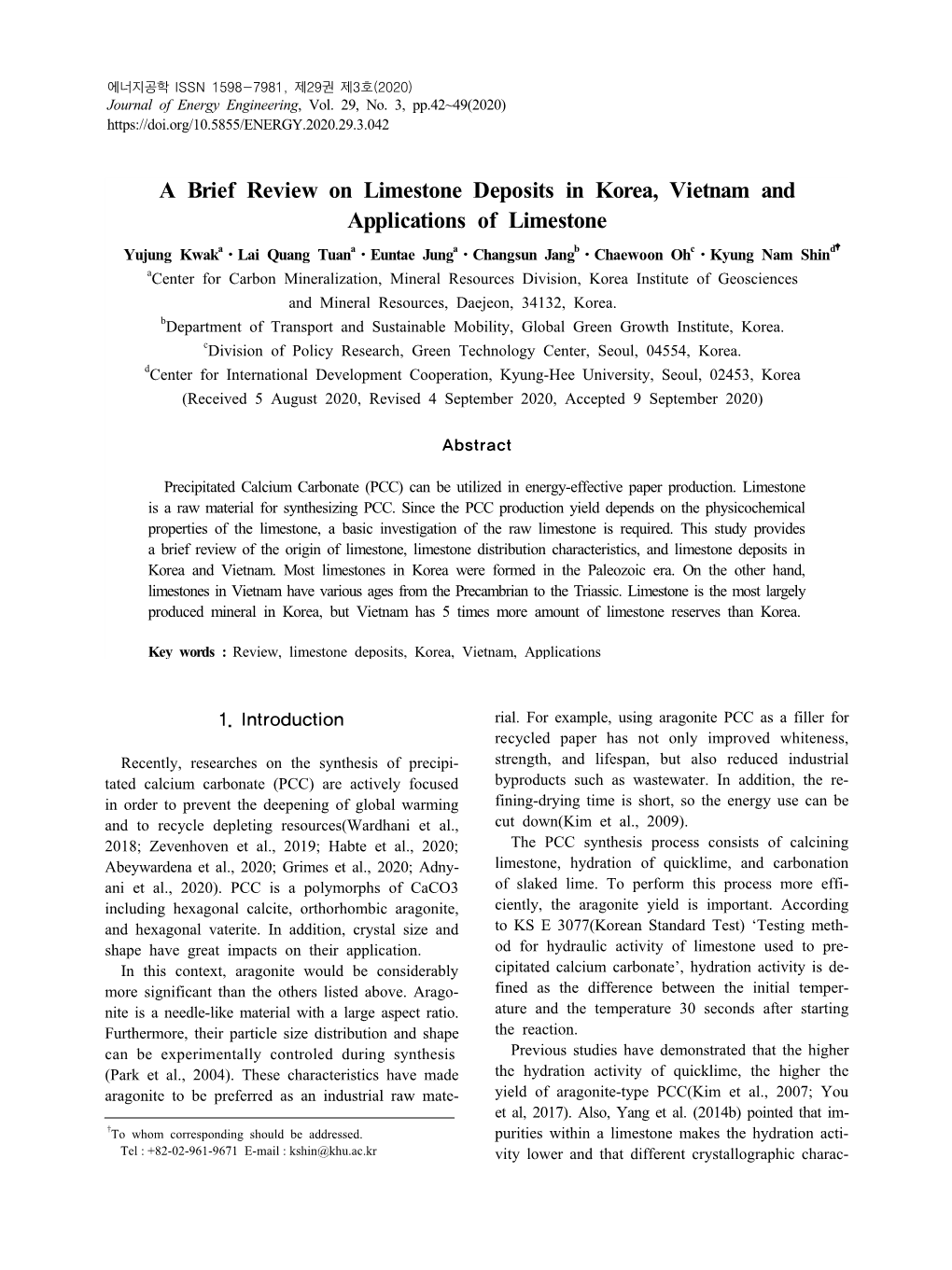 A Brief Review on Limestone Deposits in Korea, Vietnam and Applications