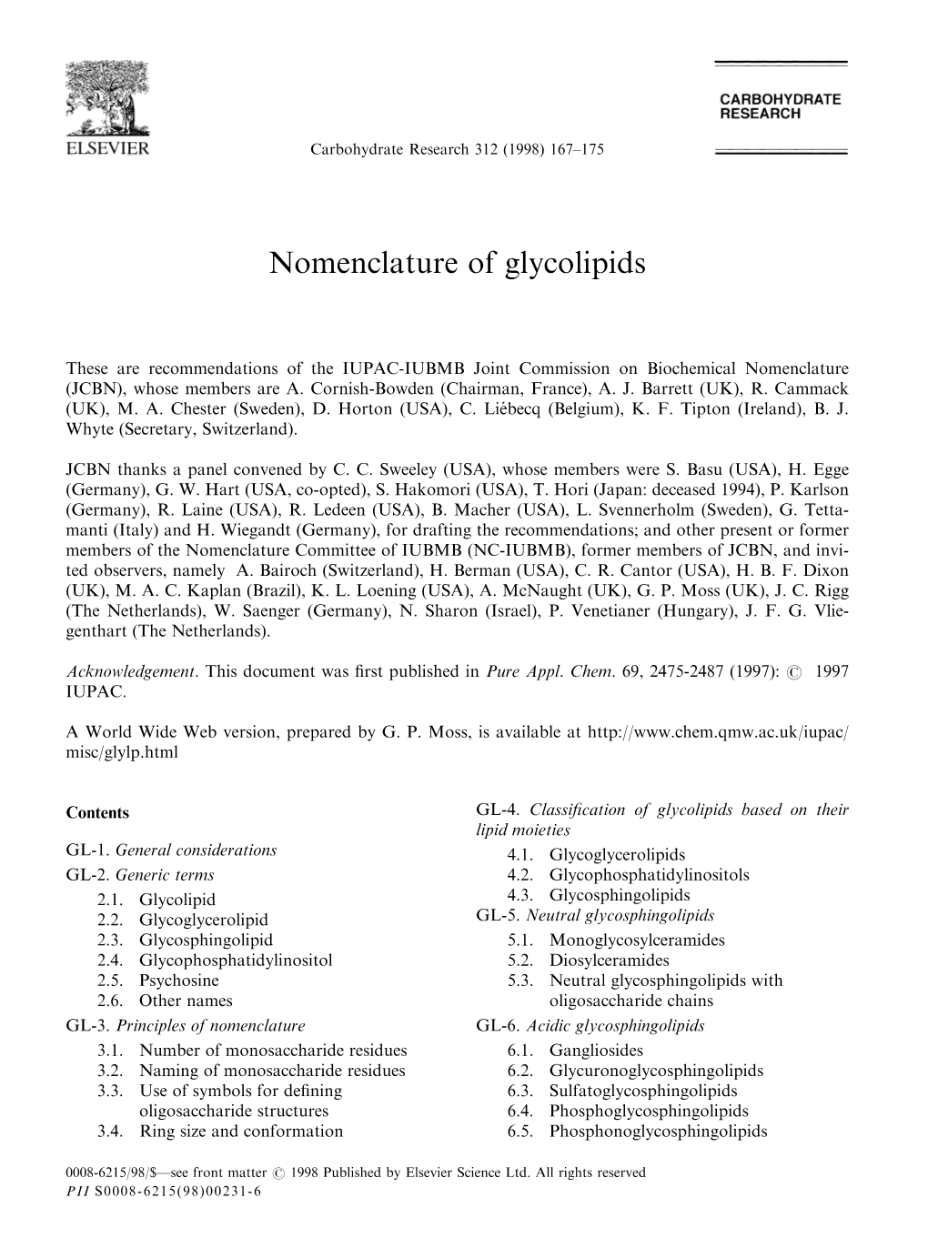 Nomenclature of Glycolipids