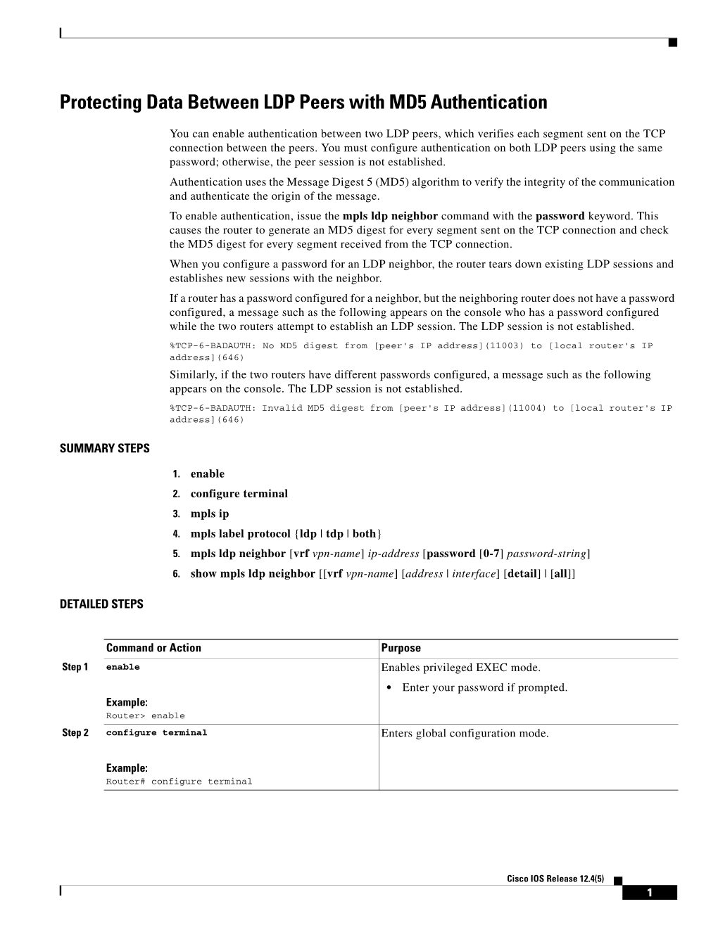 The Original MPLS LDP MD5 Authentication Feature