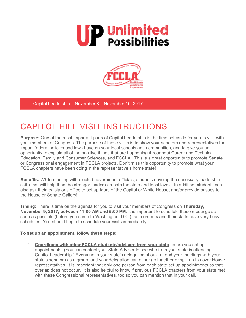Capitol Hill Visit Instructions