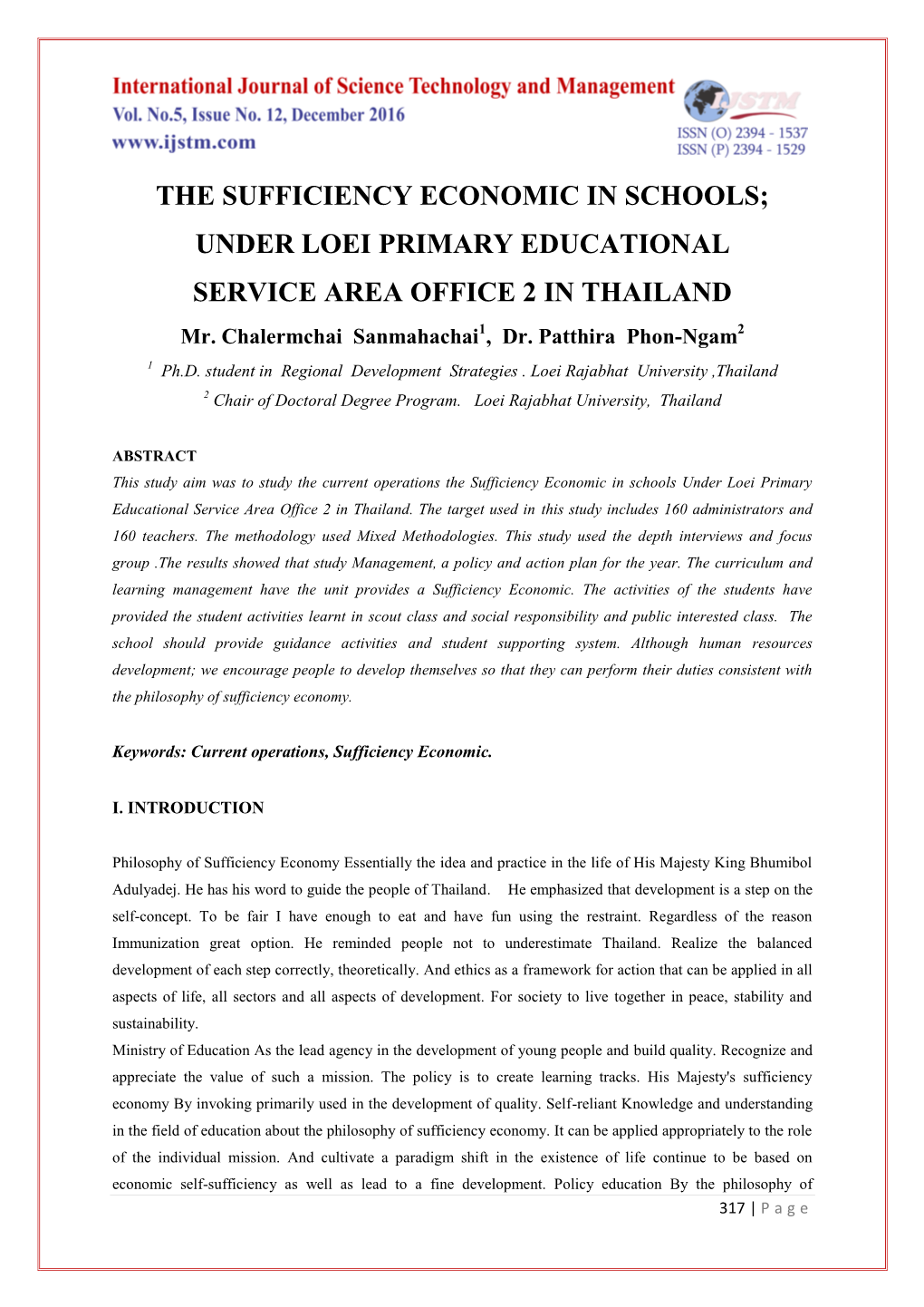 THE SUFFICIENCY ECONOMIC in SCHOOLS; UNDER LOEI PRIMARY EDUCATIONAL SERVICE AREA OFFICE 2 in THAILAND Mr