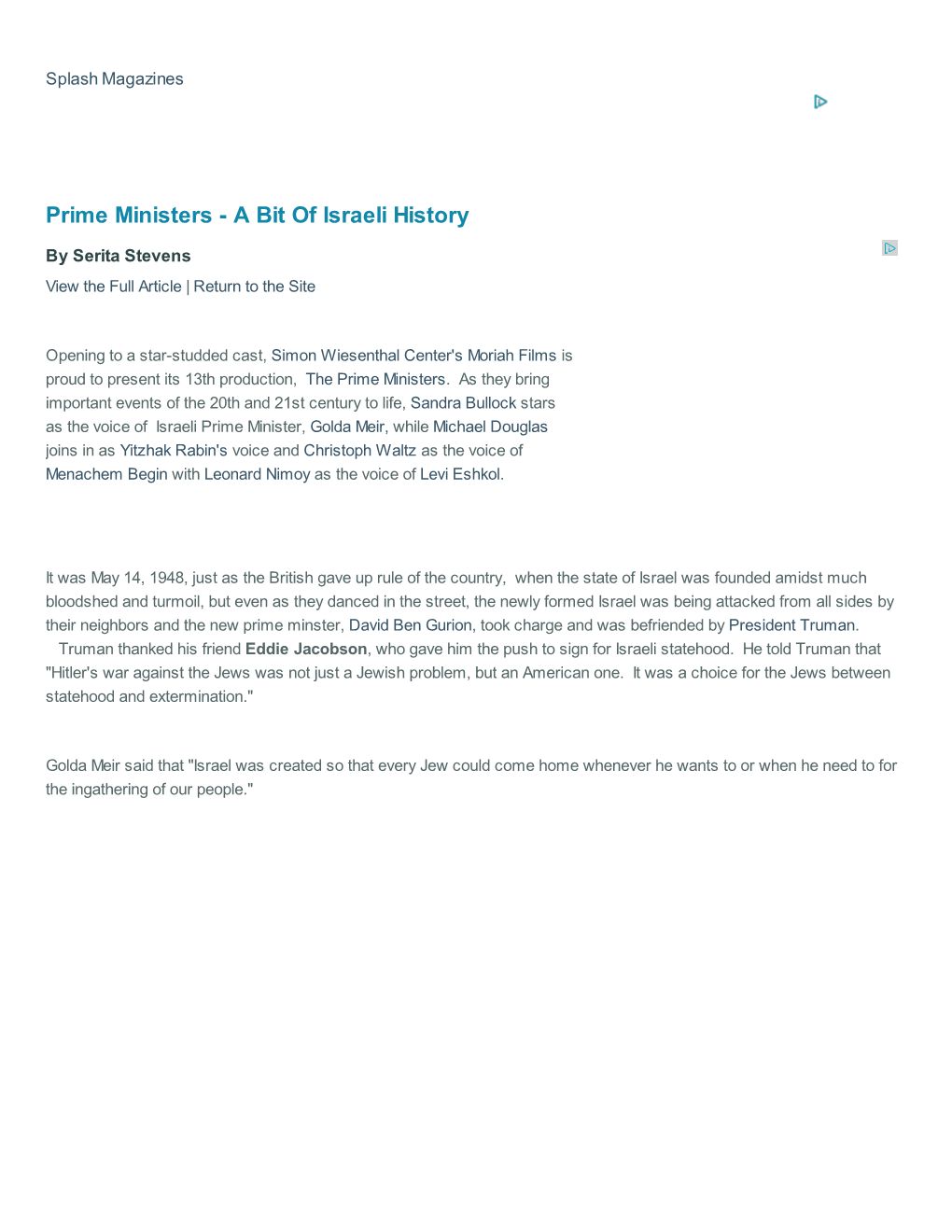 Prime Ministers - a Bit of Israeli History