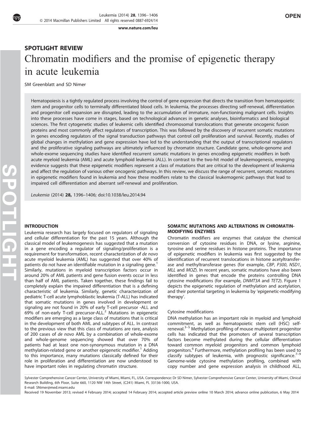 Chromatin Modifiers and the Promise of Epigenetic Therapy in Acute
