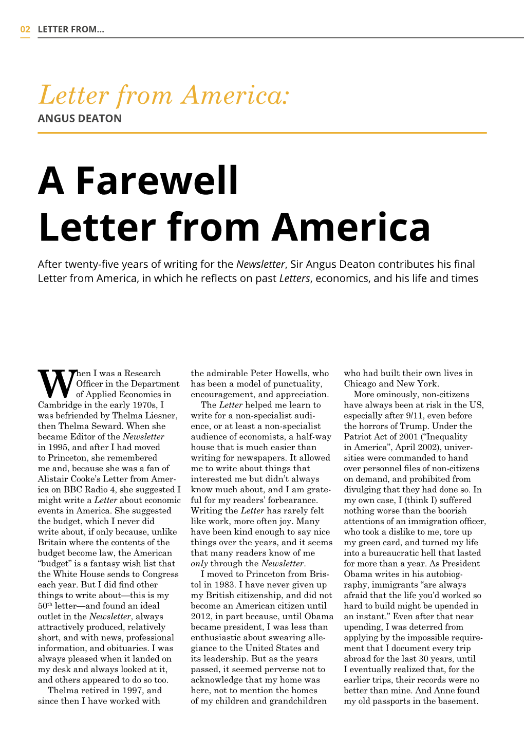 A Farewell Letter from America