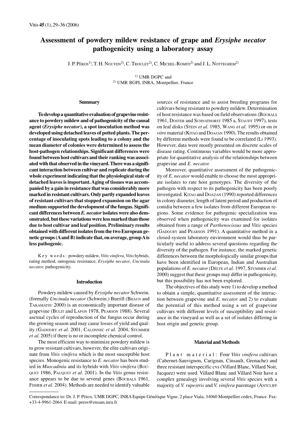 Assessment of Powdery Mildew Resistance of Grape and Erysiphe Necator Pathogenicity Using a Laboratory Assay