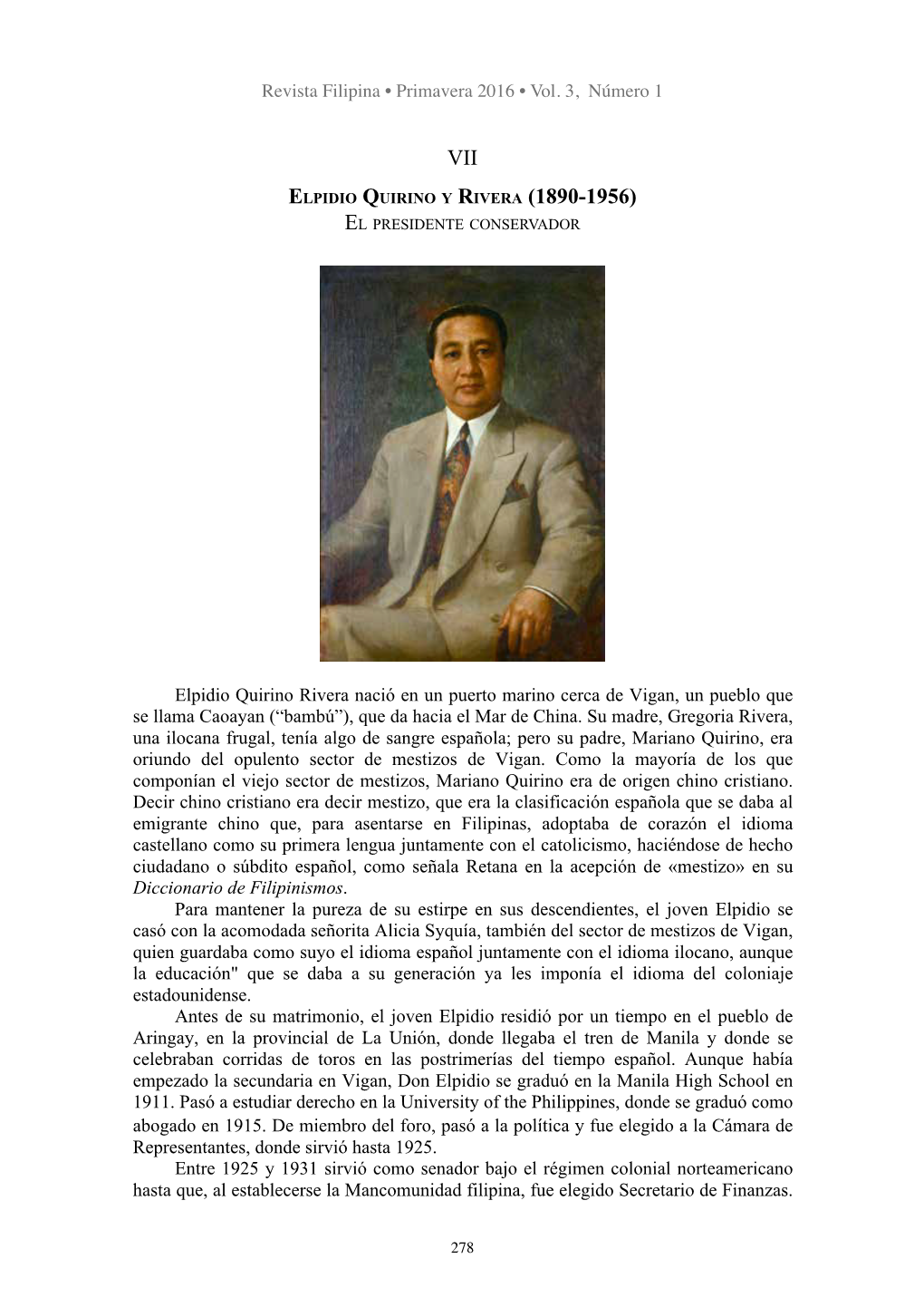 Vii Elpidio Quirino Y Rivera