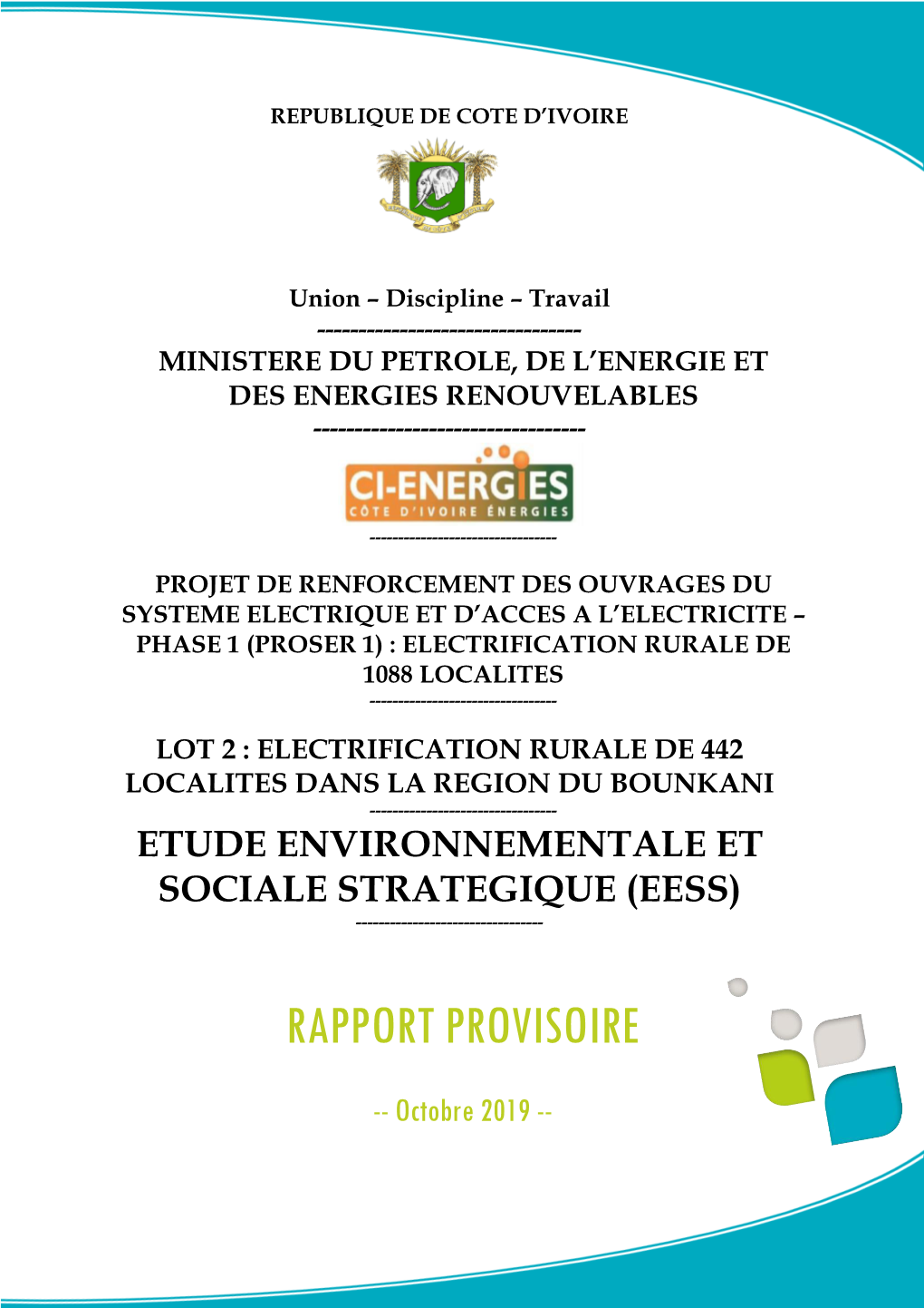 Projet D'electrification RURALE DE 1088 LOCALITES