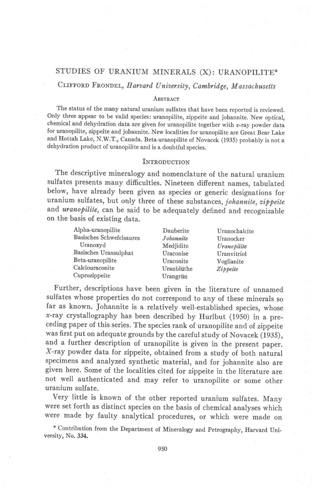 Studies of Uranium Minerals (X): Uranopilite*