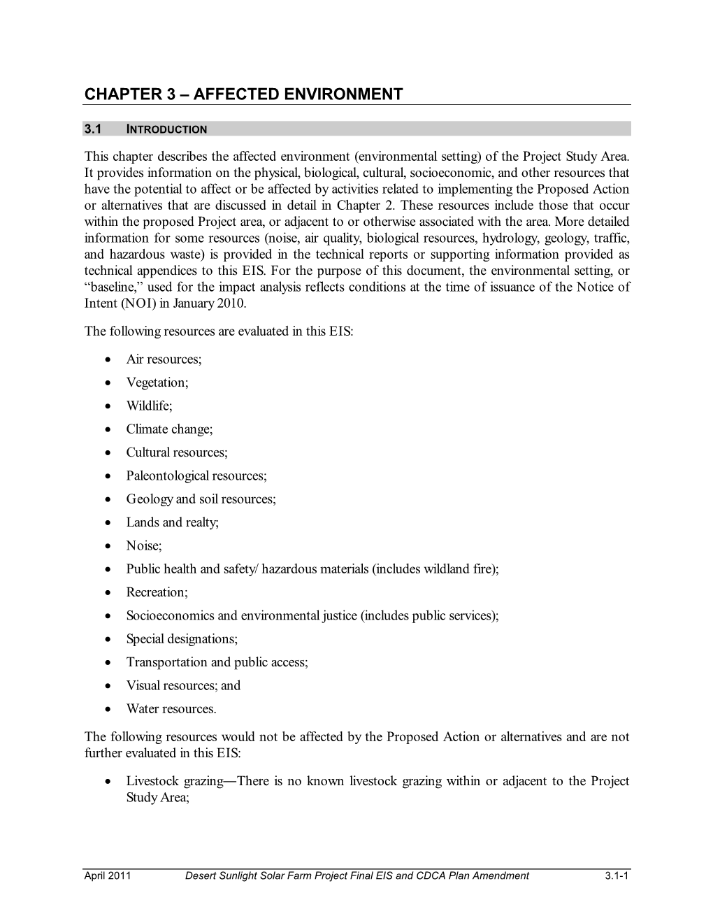 Desert Sunlight Solar Farm Project Final EIS and CDCA Plan Amendment 3.1-1 Chapter 3: Affected Environment