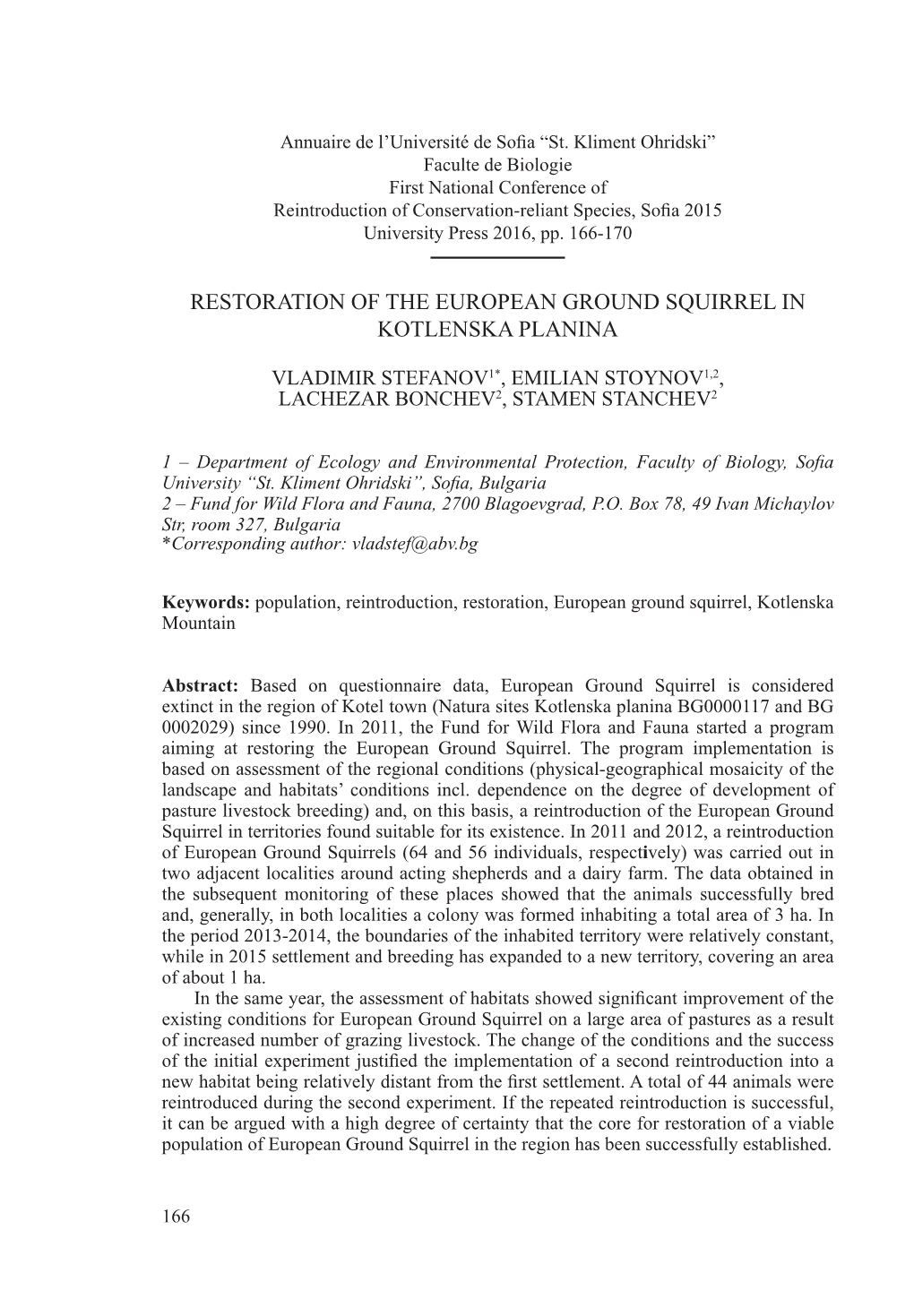 Restoration of the European Ground Squirrel in Kotlenska Planina