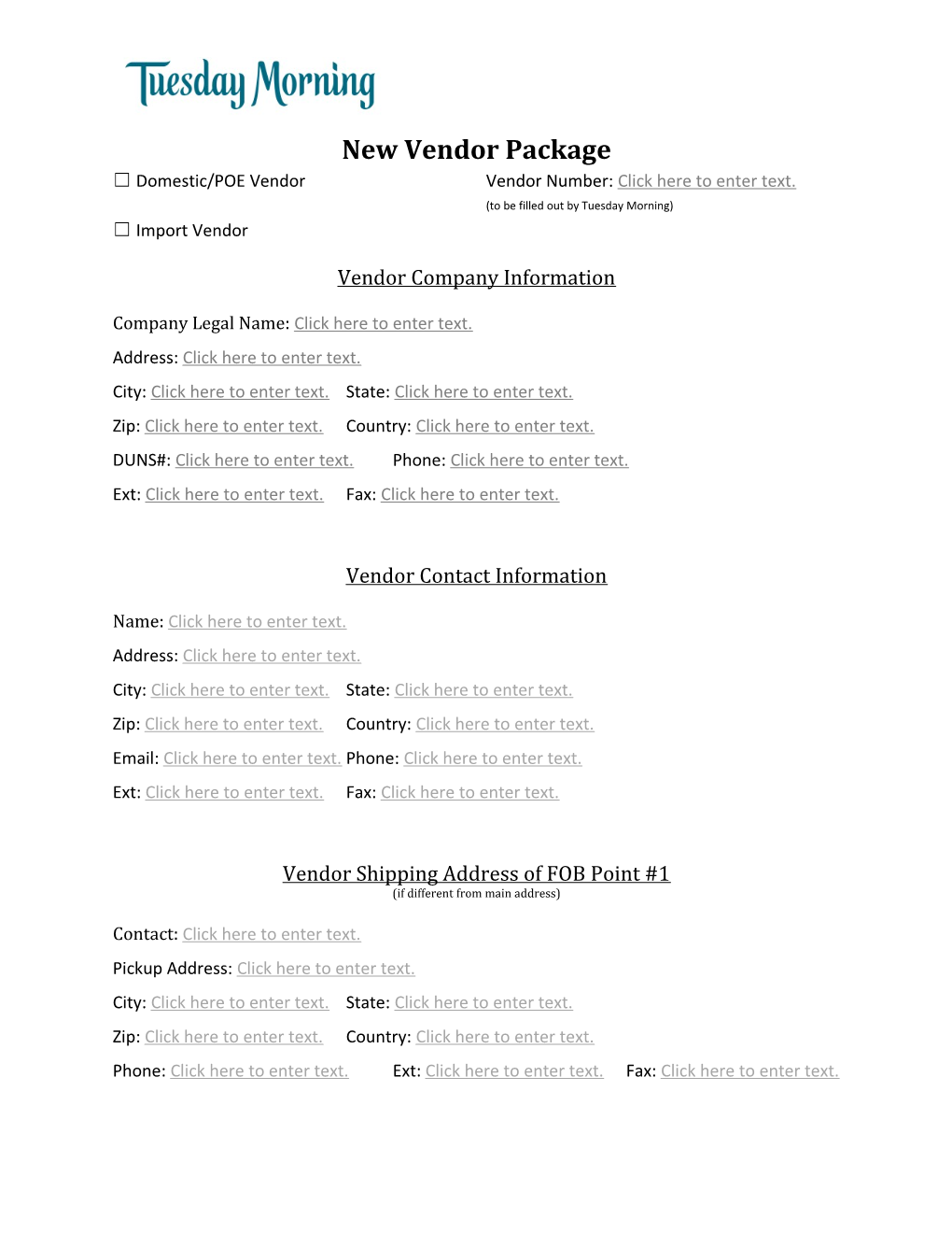 New Vendor Package