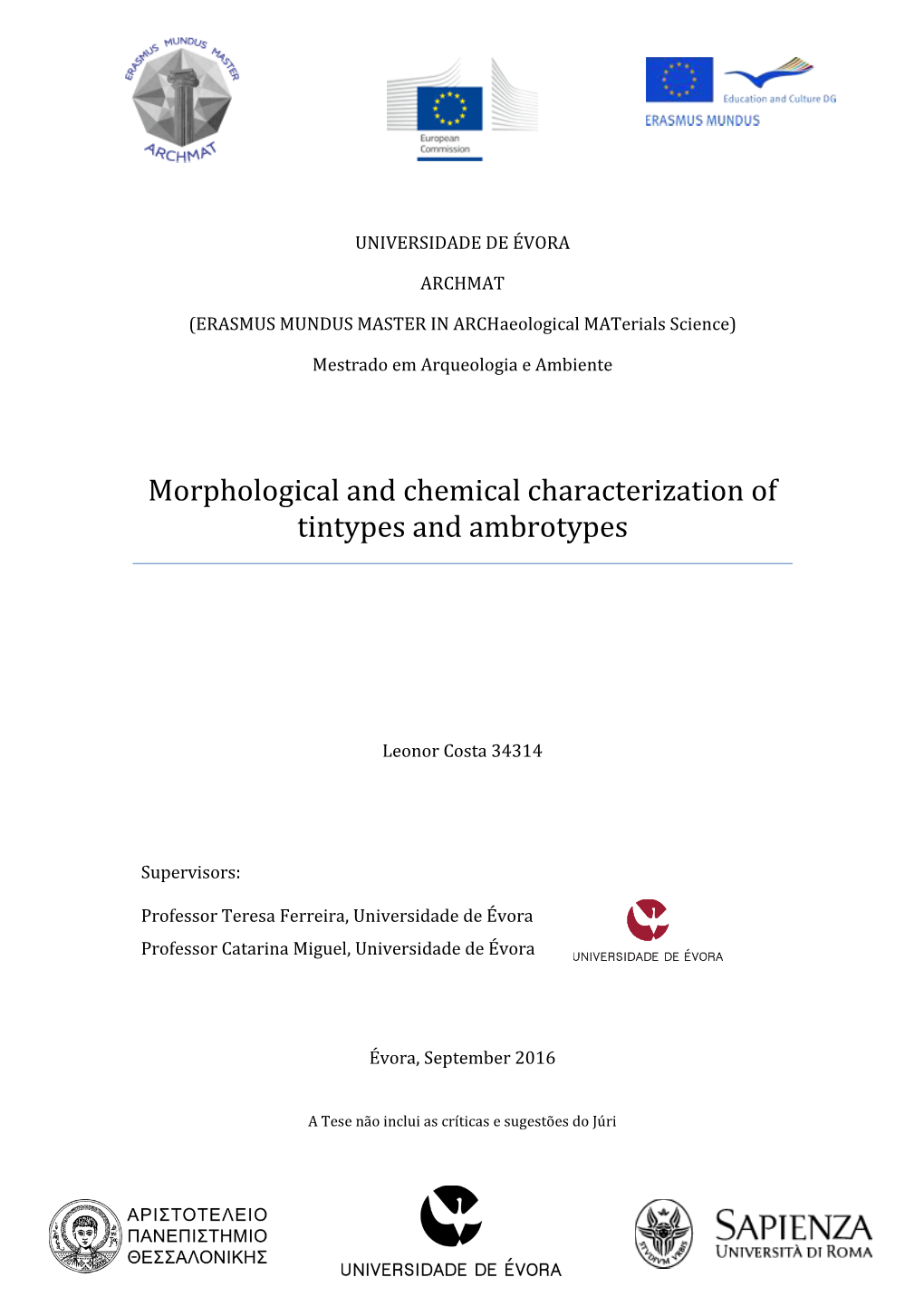 Morphological and Chemical Characterization of Tintypes and Ambrotypes