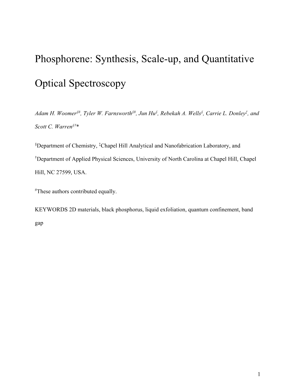 Phosphorene: Synthesis, Scale-Up, and Quantitative Optical Spectroscopy