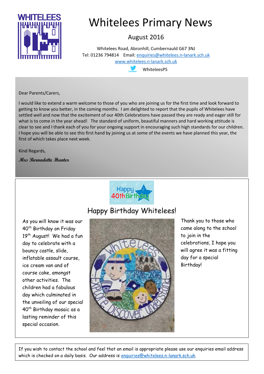 Whitelees Primary News August 2016