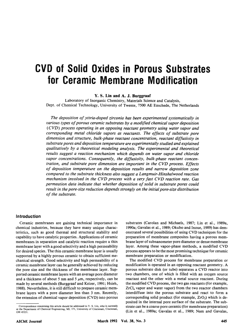 CVD of Solid Oxides in Porous Substrates for Ceramic Membrane Modification