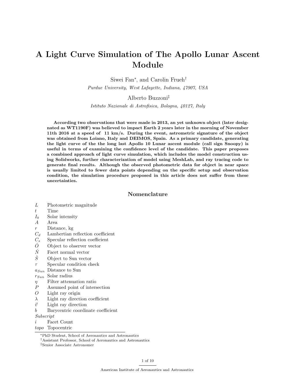 A Light Curve Simulation of the Apollo Lunar Ascent Module