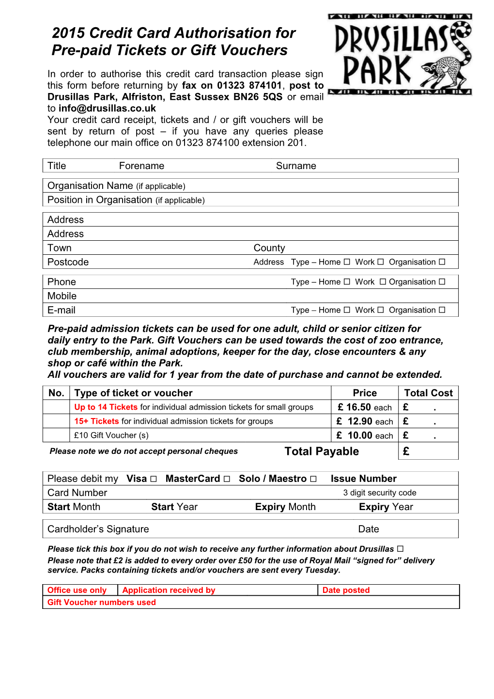 2015 Credit Card Authorisation For