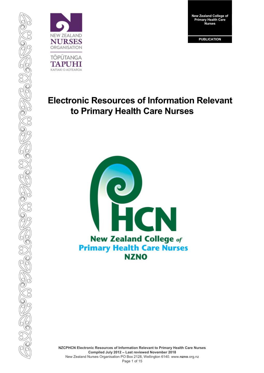 Electronic Resources of Information Relevant to Primary Health Care Nurses