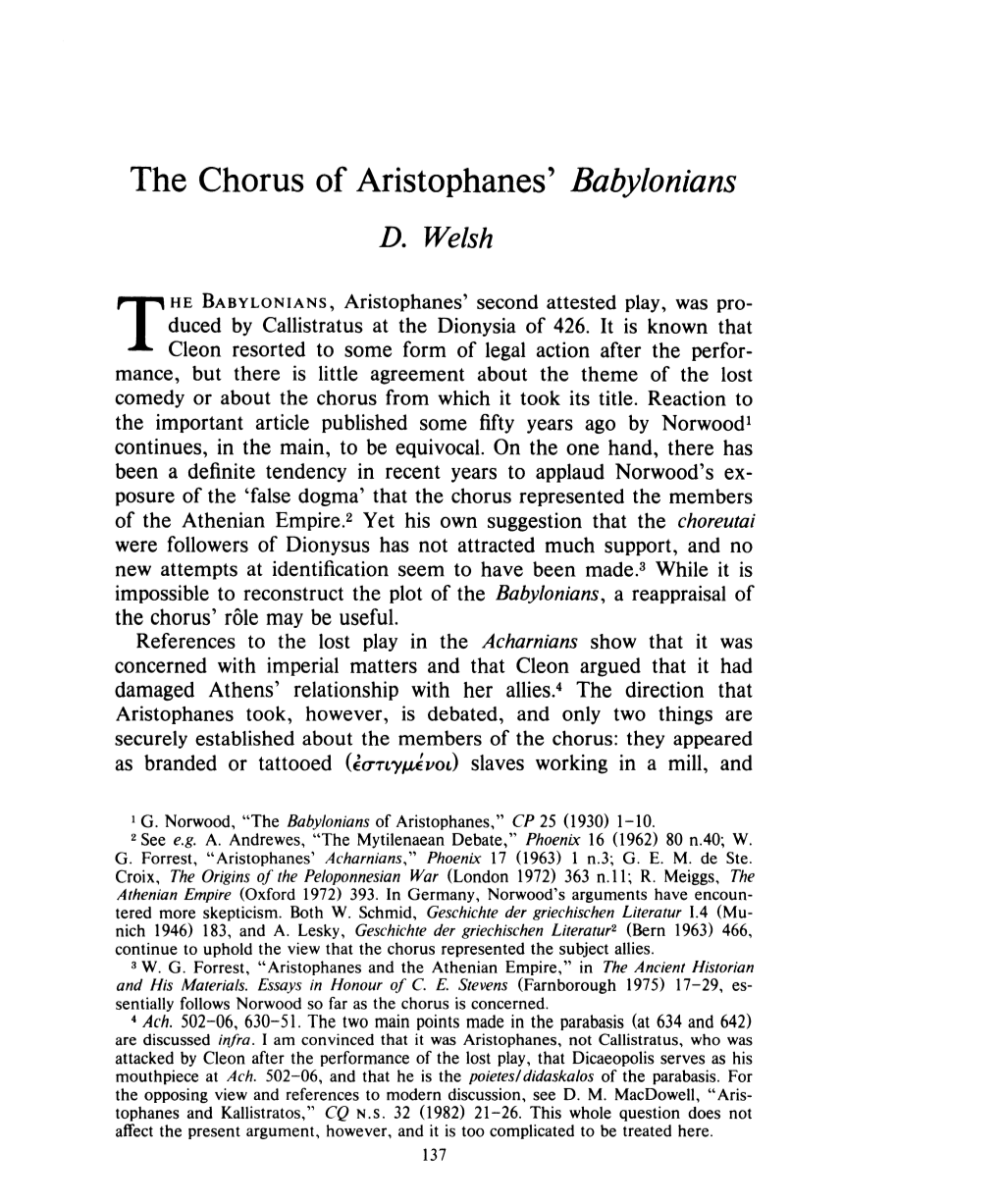 The Chorus of Aristophanes' Babylonians D