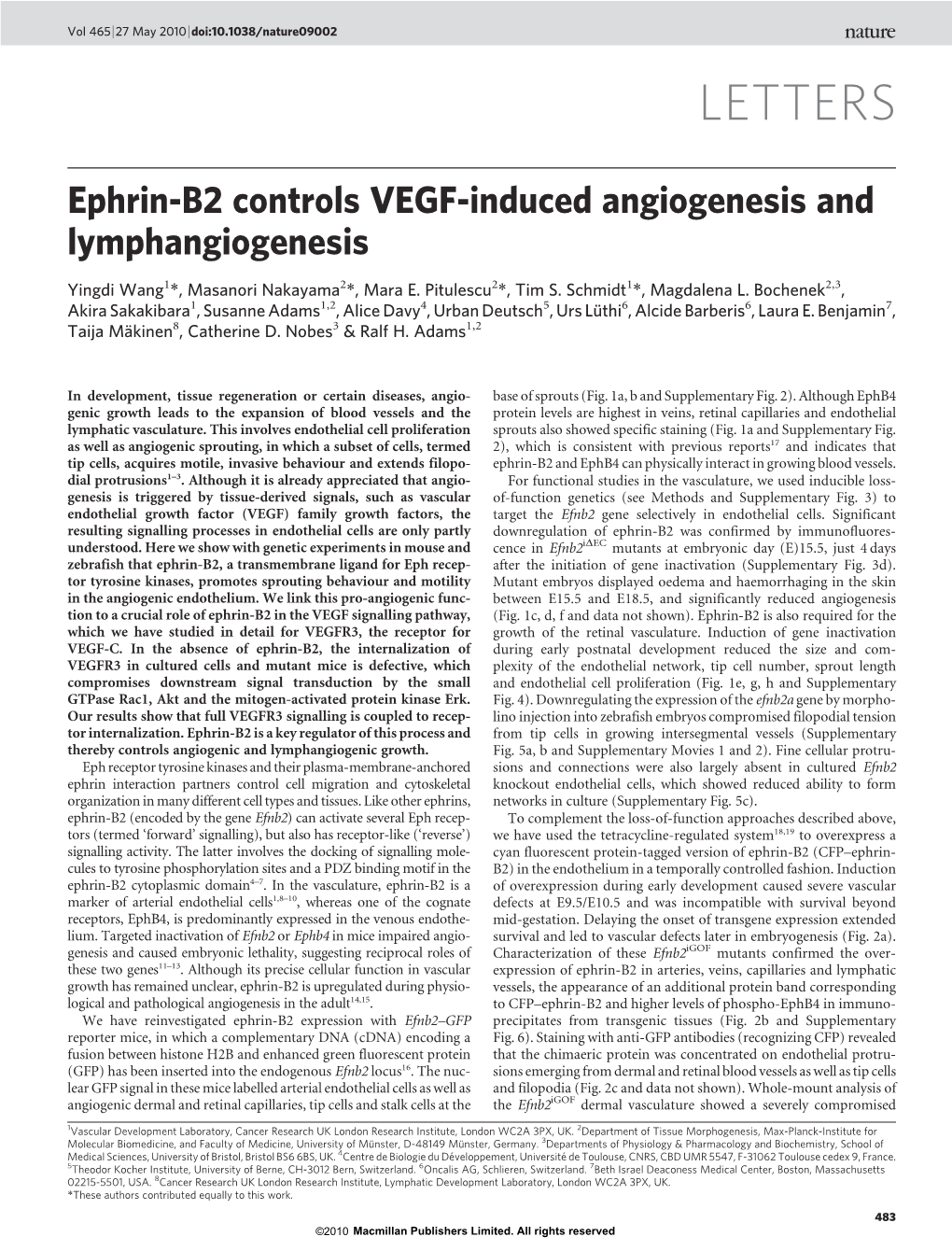 Ephrin-B2 Controls VEGF-Induced Angiogenesis and Lymphangiogenesis