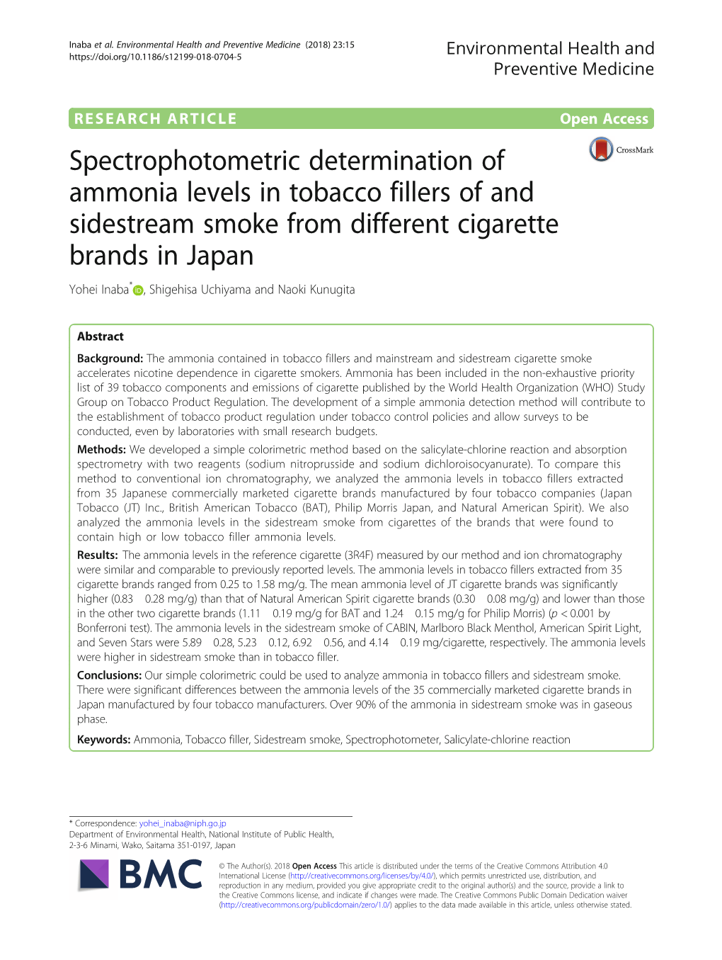 Spectrophotometric Determination of Ammonia Levels in Tobacco Fillers Of
