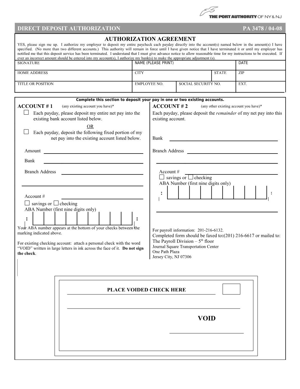 Direct Deposit Authorization: PA3478