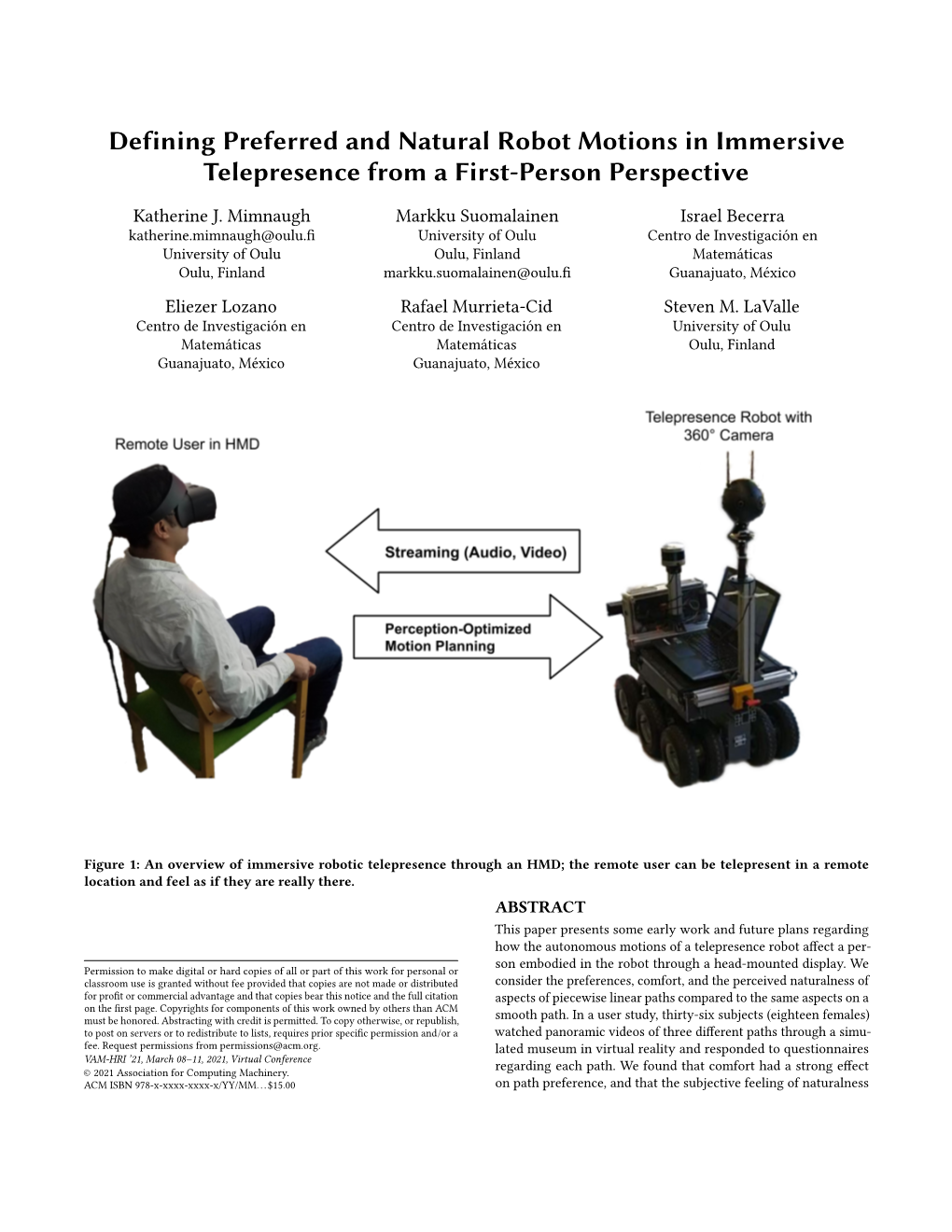 Defining Preferred and Natural Robot Motions in Immersive Telepresence from a First-Person Perspective