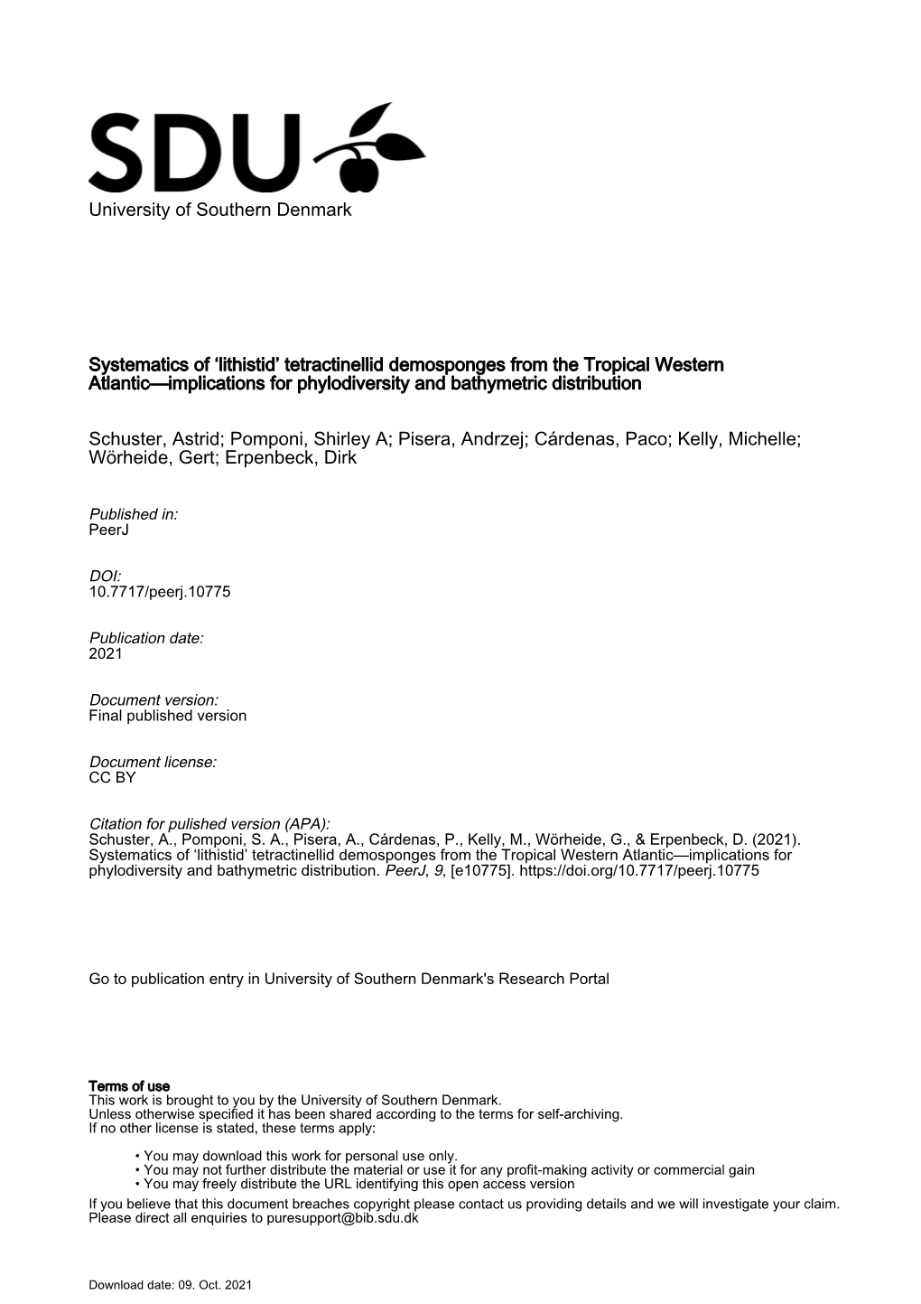 University of Southern Denmark Systematics of 'Lithistid' Tetractinellid